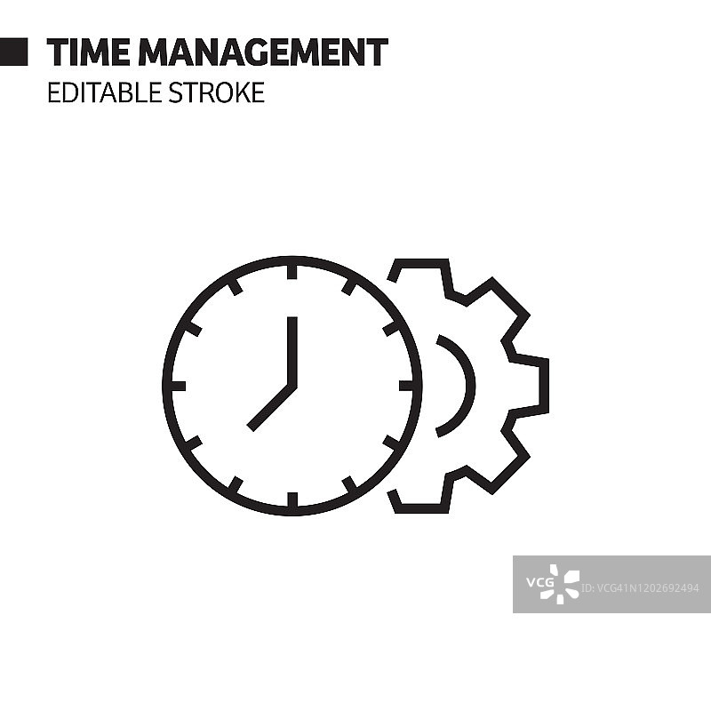 时间管理线性图标，轮廓矢量符号图示。像素完美，可编辑笔画。图片素材