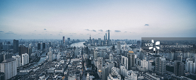 上海日出外滩天际线航拍鸟瞰图片素材