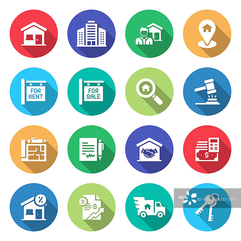房地产相关矢量扁平图标简约集，符号合集图片素材