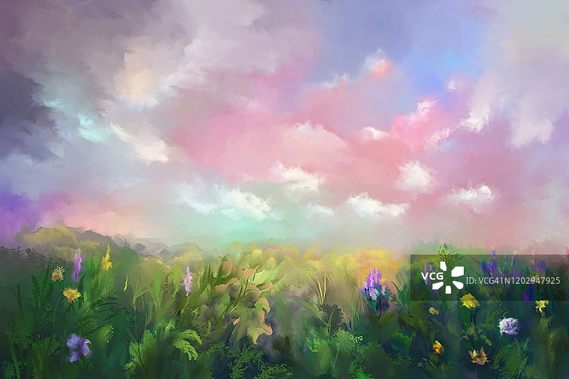 夏日草地画作图片素材