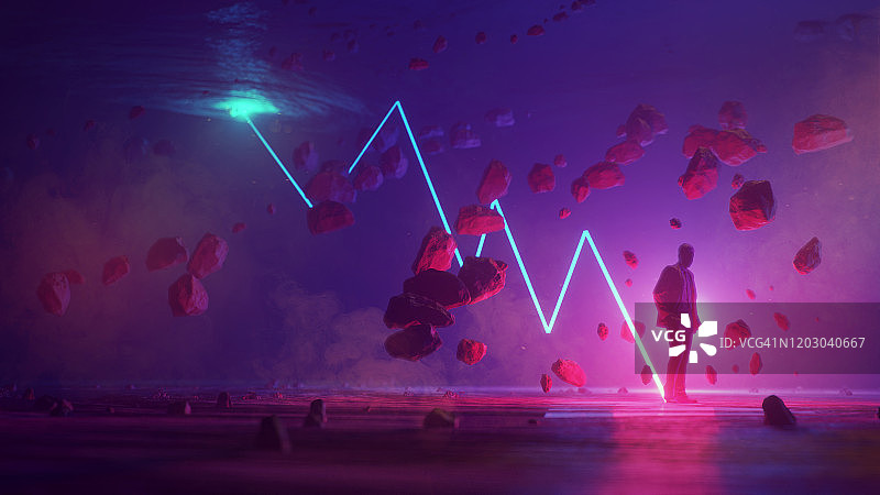 男人独自站在外太空的视觉概念图片素材