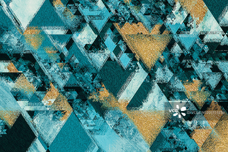 水蓝色金色三角形扭曲几何形状大理石闪光纹理背景图片素材