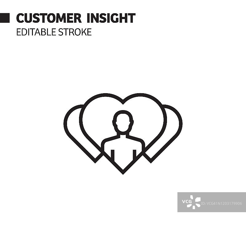 客户洞察力线性图标，轮廓矢量符号插图。像素完美，可编辑笔画。图片素材