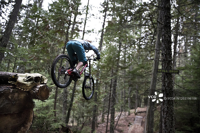 速降山地自行车女骑手图片素材