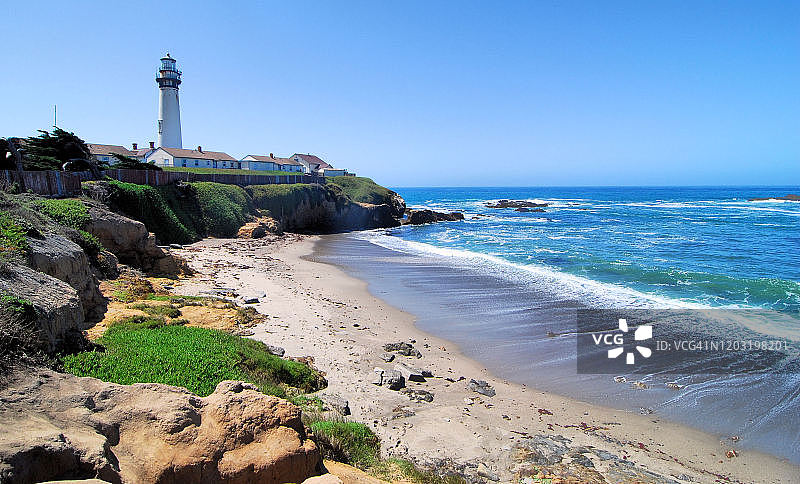 圣克鲁斯附近鸽子角灯塔的景色，加利福尼亚州图片素材