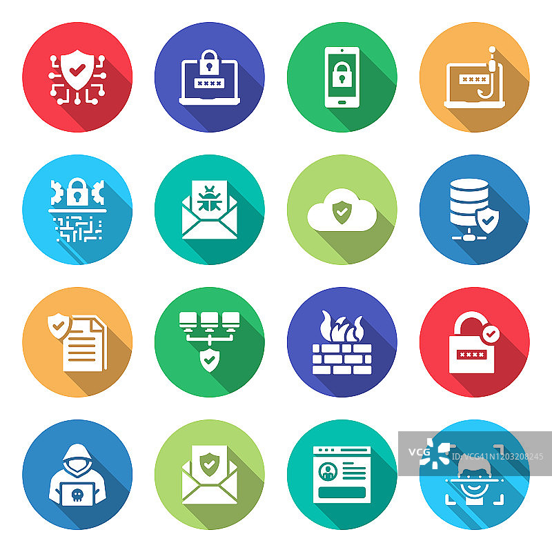 数据安全相关扁平矢量图标合集图片素材