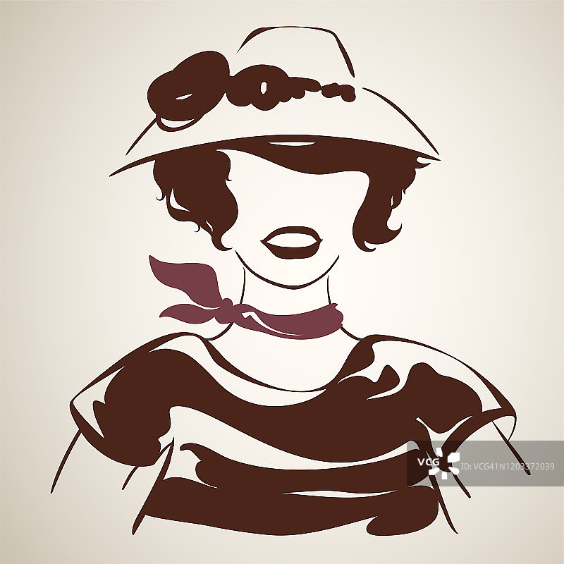 复古风格的戴旧式帽子年轻女性肖像插画图片素材