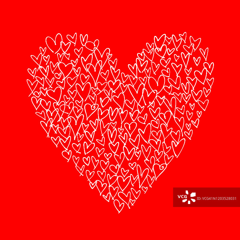 红色背景上手绘心形图案拼贴图片素材