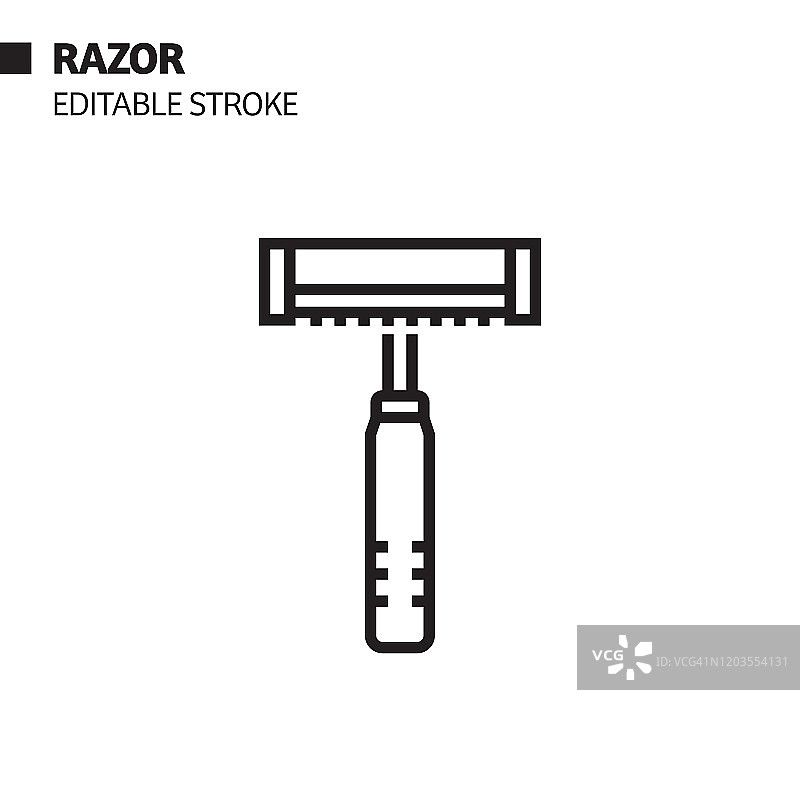 剃须刀线条图标，轮廓矢量符号插图。像素完美，可编辑描边。图片素材