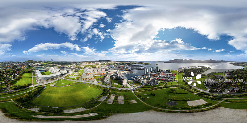 挪威斯塔万格市欣纳公园360度航拍图片素材