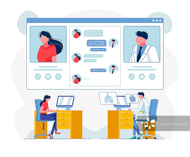 远程医疗咨询扁平矢量图图片素材