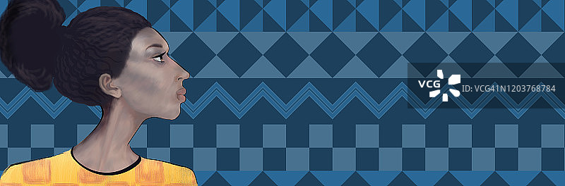 带有非洲装饰的非洲裔女孩肖像图片素材