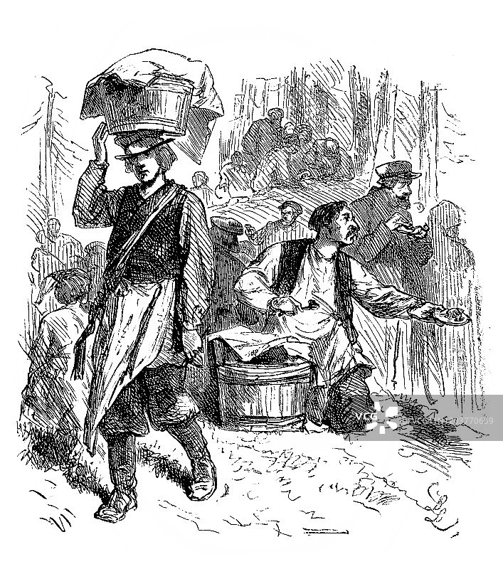 冰淇淋销售员复古插画图片素材