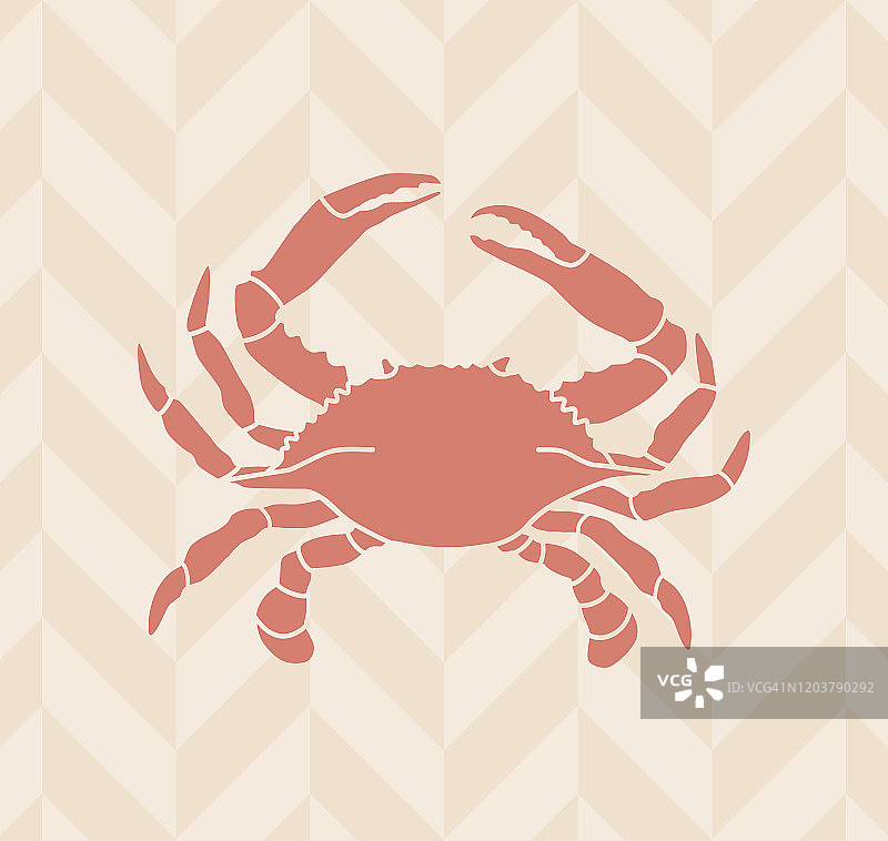 米色锯齿图案上的橙色螃蟹剪影图片素材