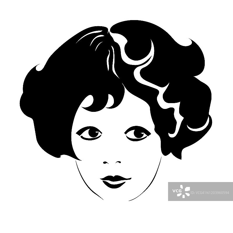 短发女孩的风格化素描时尚写真图片素材