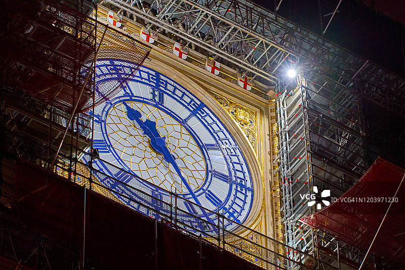 夜晚伦敦大本钟特写，英格兰东南部，欧洲图片素材