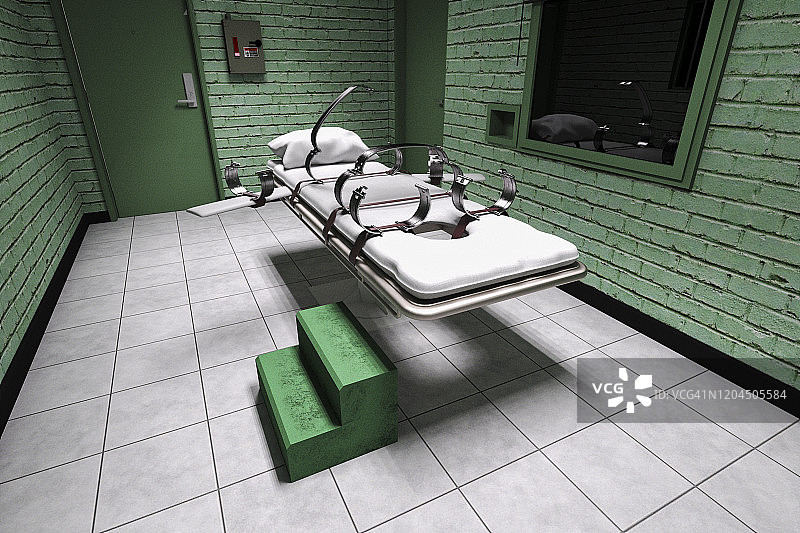 带床和用于捆绑受试者带子的隔离室图片素材