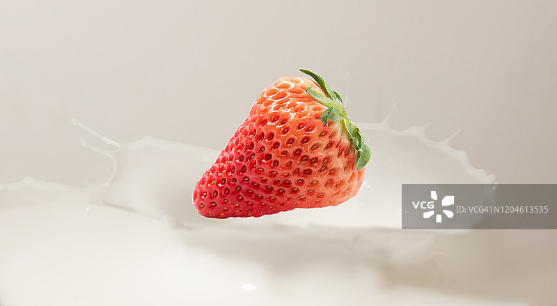 草莓掉入牛奶中图片素材