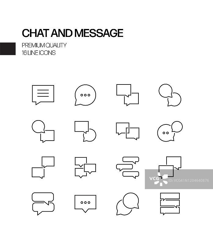 聊天和消息气泡相关简约线性图标集：轮廓符号合集图片素材