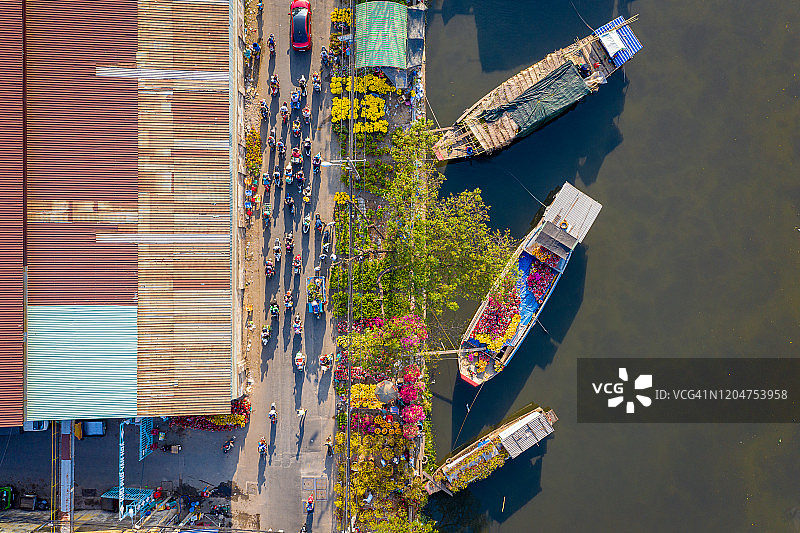 越南胡志明市平东码头水上市场航拍图片素材