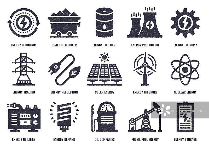 带有点纹理效果的能源政策矢量图标包图片素材