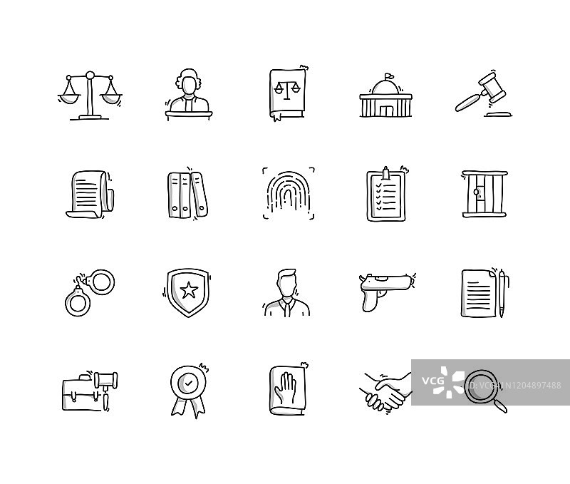 法律与正义手绘线条图标集图片素材