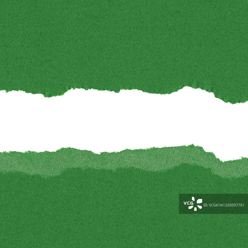 白色背景上的绿色纸张撕裂效果图片素材