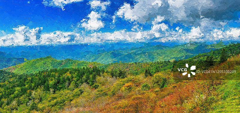 阿巴拉契亚山脉秋季印象派风格艺术作品图片素材