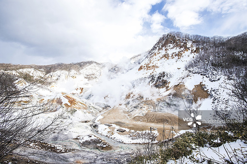 冬季日本北海道登别地狱谷美景图片素材
