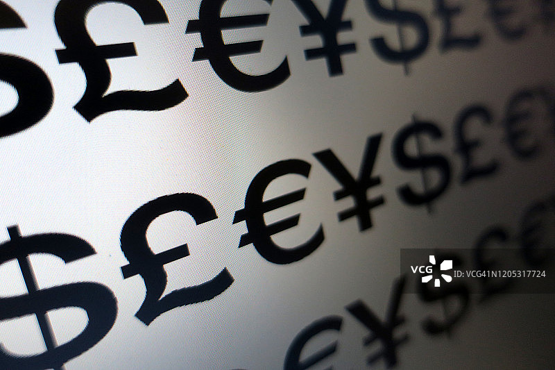 数字显示屏上的不同货币符号图片素材