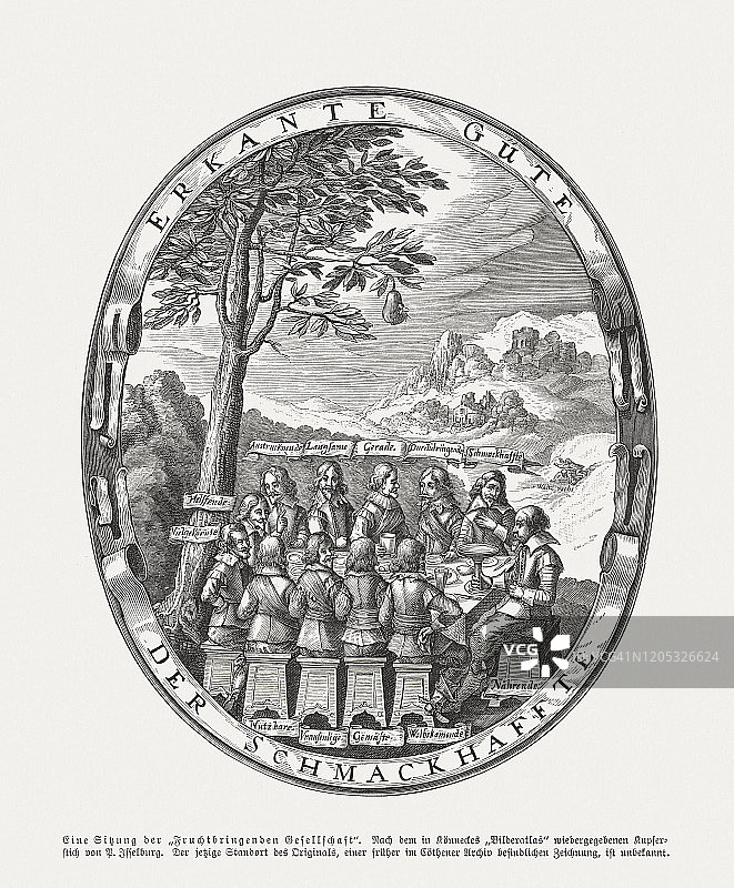 德国文学社团水果协会17世纪传真木刻，1897年图片素材