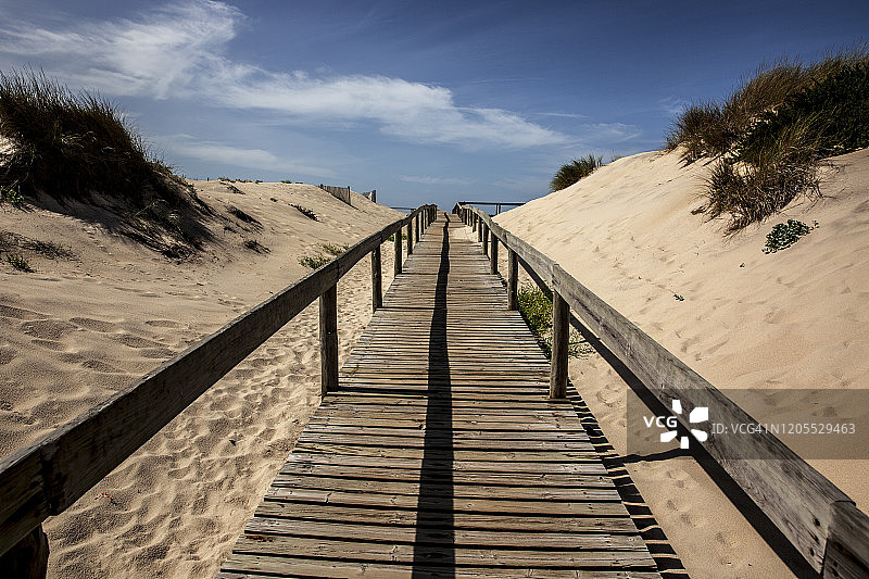 葡萄牙新海岸沙滩上的木板路图片素材