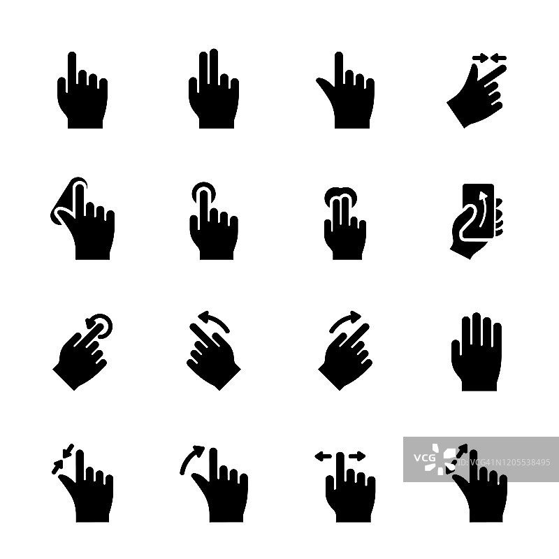 触摸屏手势相关矢量图标的简单集合图片素材