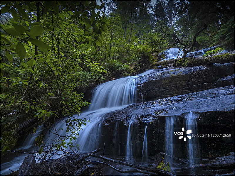 澳大利亚维多利亚州奥特威山脉国家公园的壮丽雨林和三重瀑布图片素材