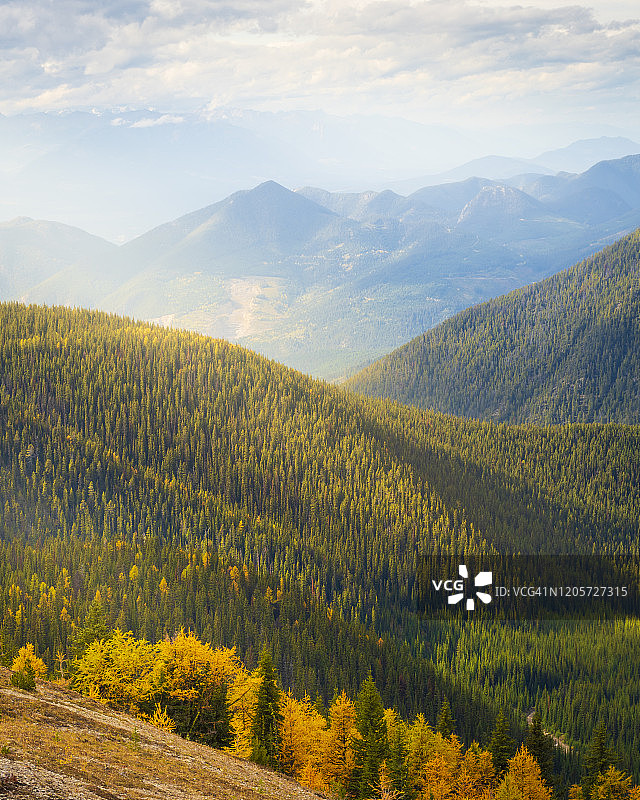 加拿大大不列颠哥伦比亚省秋季的佩德利山口绵延群山图片素材