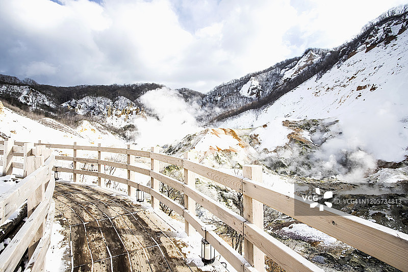冬季日本北海道登别地狱谷美景图片素材