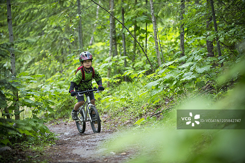 骑山地车的小男孩图片素材