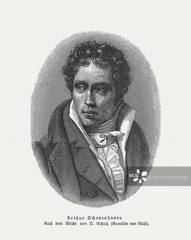 亚瑟·叔本华 (1788-1860)，德国哲学家，木刻版画，出版于 1897 年图片素材