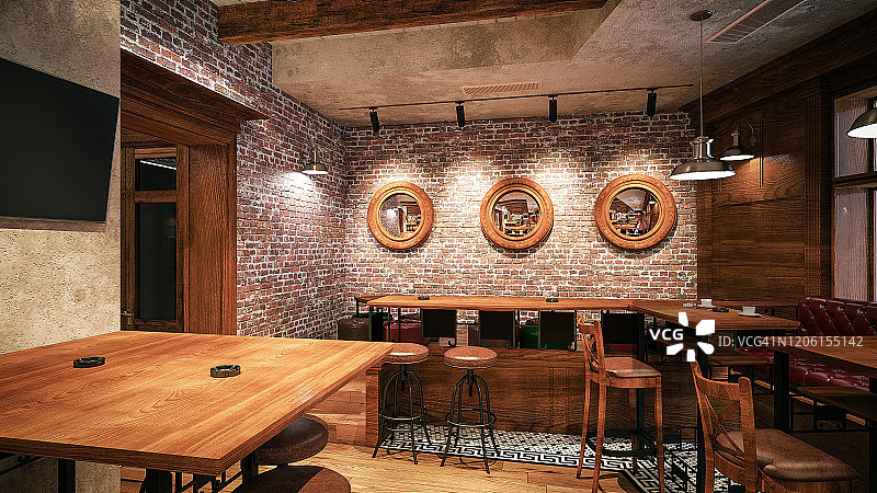 咖啡厅/餐厅/酒吧室内设计效果图：建筑可视化3D渲染图片素材