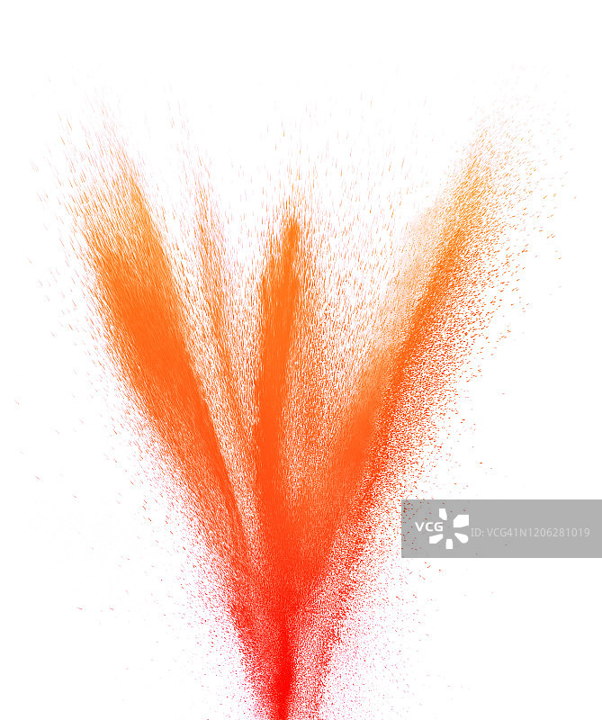 橙色粉末烟雾粒子撞击白色背景爆炸效果图片素材