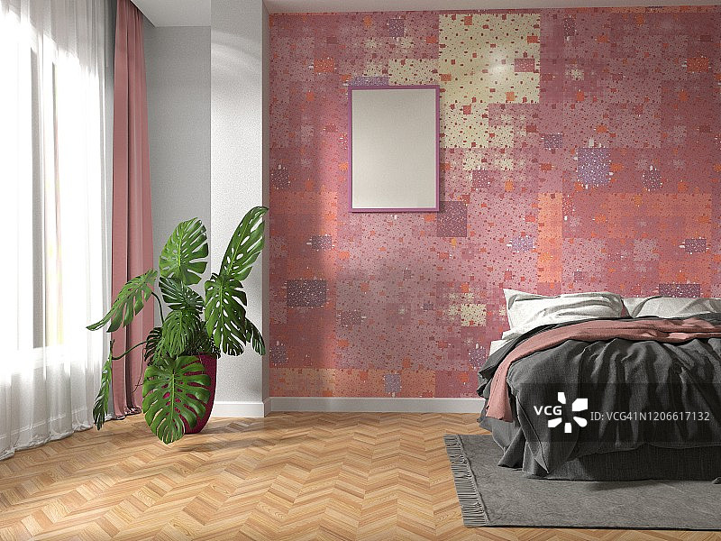 空卧室与喜林芋图片素材