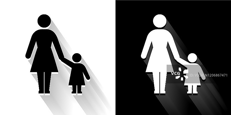 母亲和女儿黑白图标与长阴影图片素材