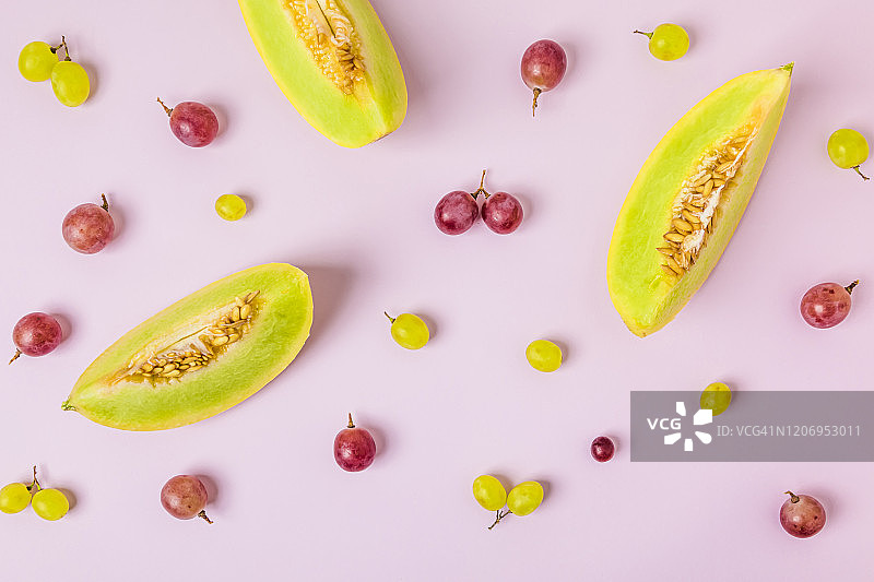 夏季水果图案：甜瓜和葡萄图片素材