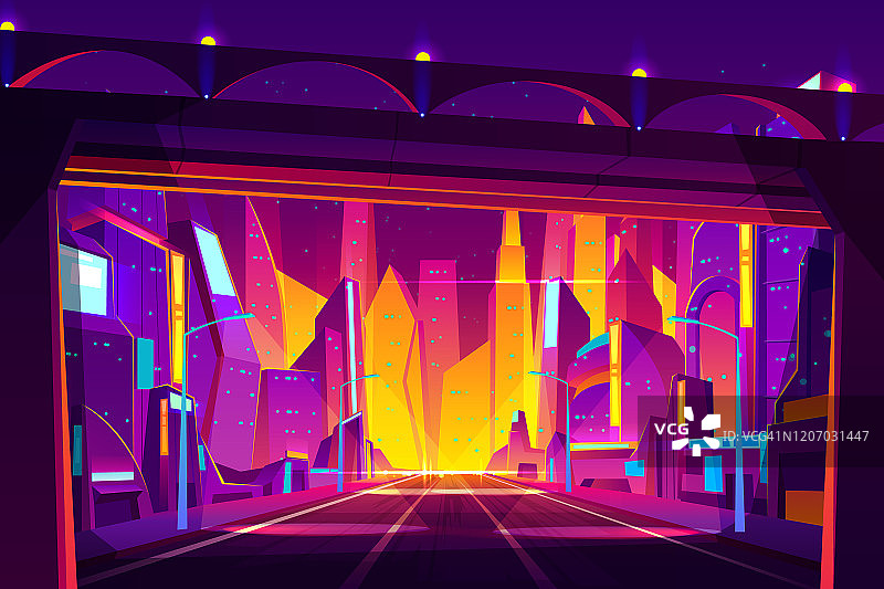 未来城市高速公路卡通矢量插画图片素材