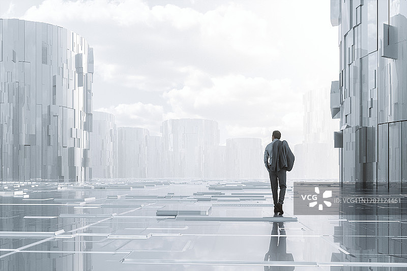 在未来城市中行走的商人图片素材
