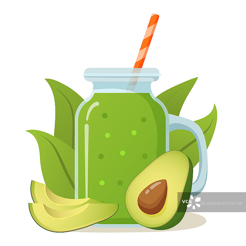 牛油果冰沙奶昔罐，天然蔬菜汁图片素材