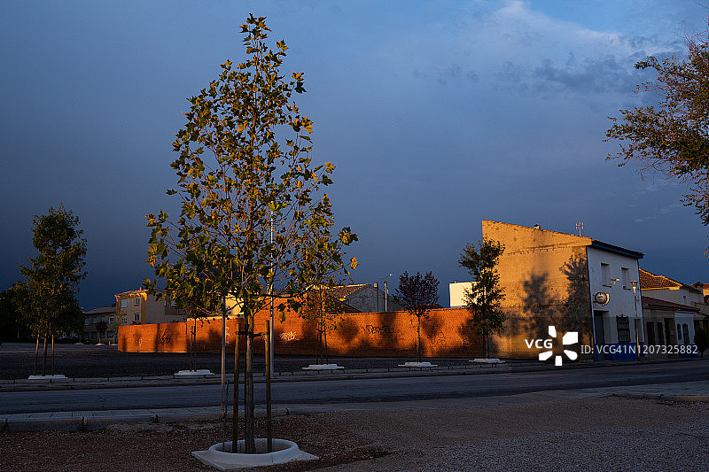 蓝色时刻空旷的坎波德克里普塔纳街道图片素材