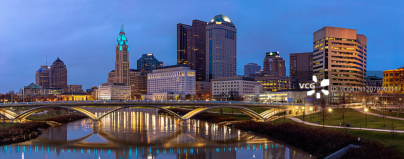 美国俄亥俄州哥伦布市里奇街大桥全景图片素材