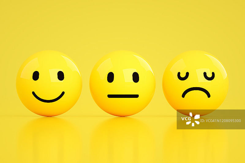 3D笑脸、悲伤和中性表情符号图片素材