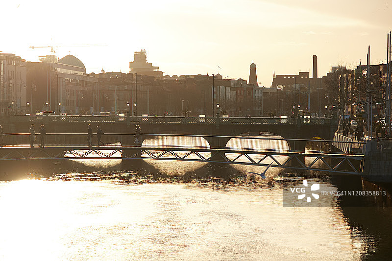 爱尔兰都柏林市利费伊河沿岸的码头图片素材